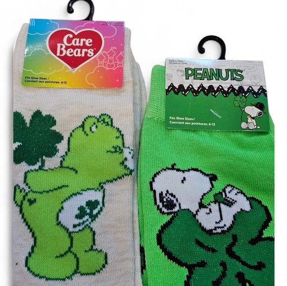 Care Bears And Peanuts, St. Patricks Day Socks. New, Size 6-12 - Picture 2 of 3